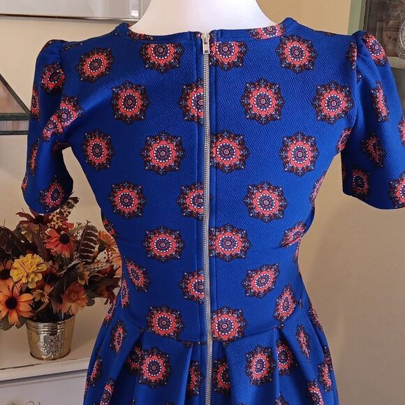 LuLaRoe Blue and Red Patterned Amelia Dress - Picture 6 of 11